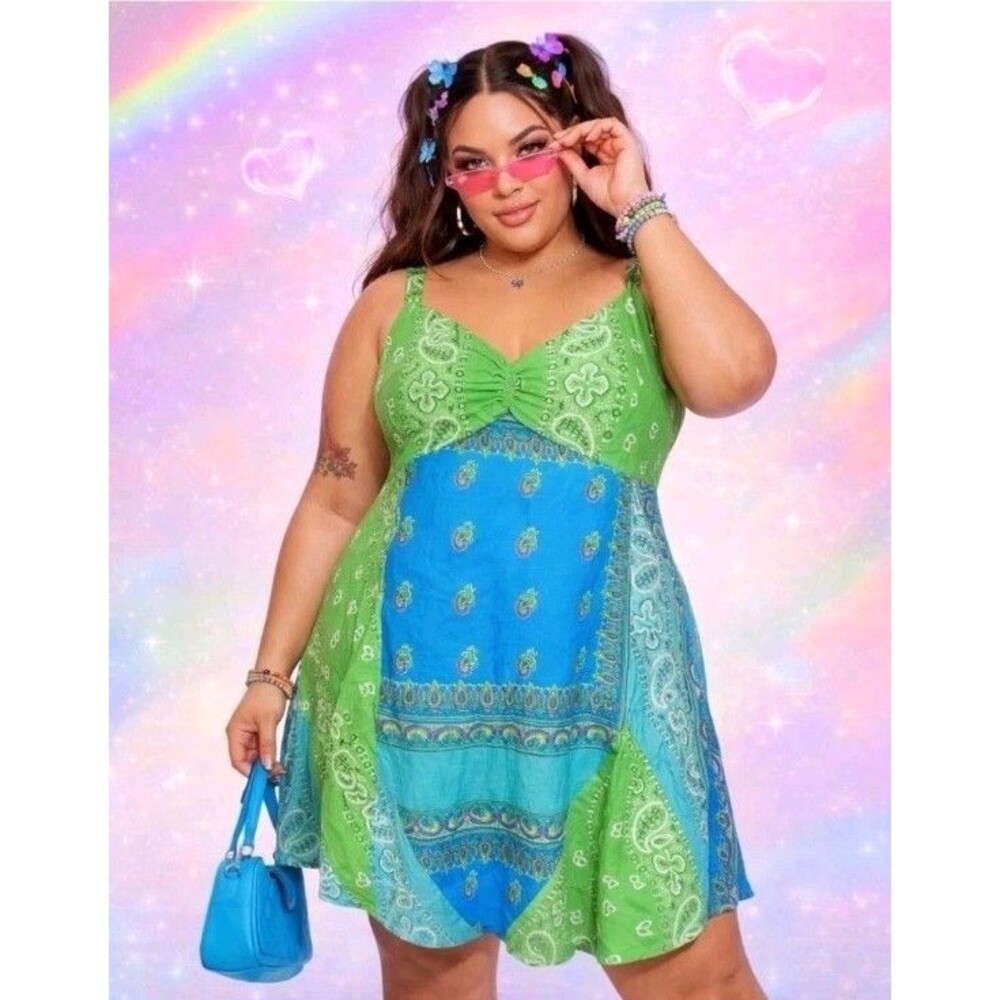 Peppermint Bay Green Blue Paisley Patchwork Cotton Sundress 3X Smock Babydoll *